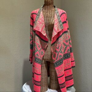 Vibrant Pink and Gray Geometric Cardigan